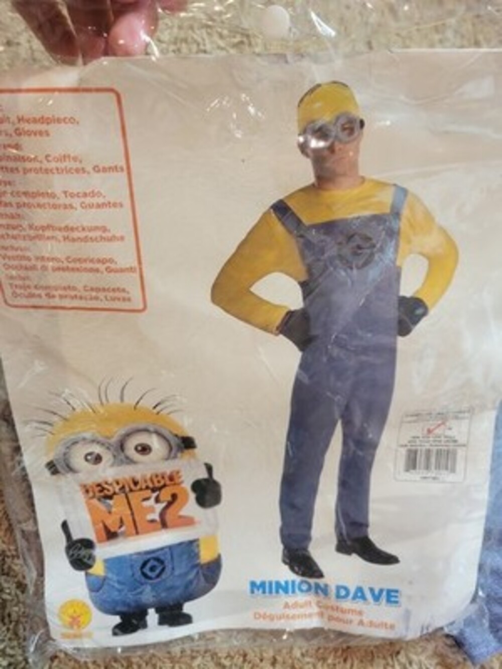 Minions Dave Adult Costume Overalls Headpiece Gloves Size Medium NO GOGGLES